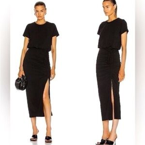 Veronica Beard Jeans Dress Romi Midi Side Ruched Tie in Black size Small